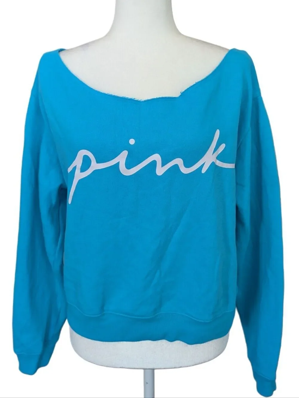 PINK VS Neon Scuba Script Logo Everyday Lounge Off The Shoulder Sweatshirt Large